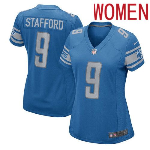 Women Detroit Lions 9 Matthew Stafford Nike Blue Player Game NFL Jersey